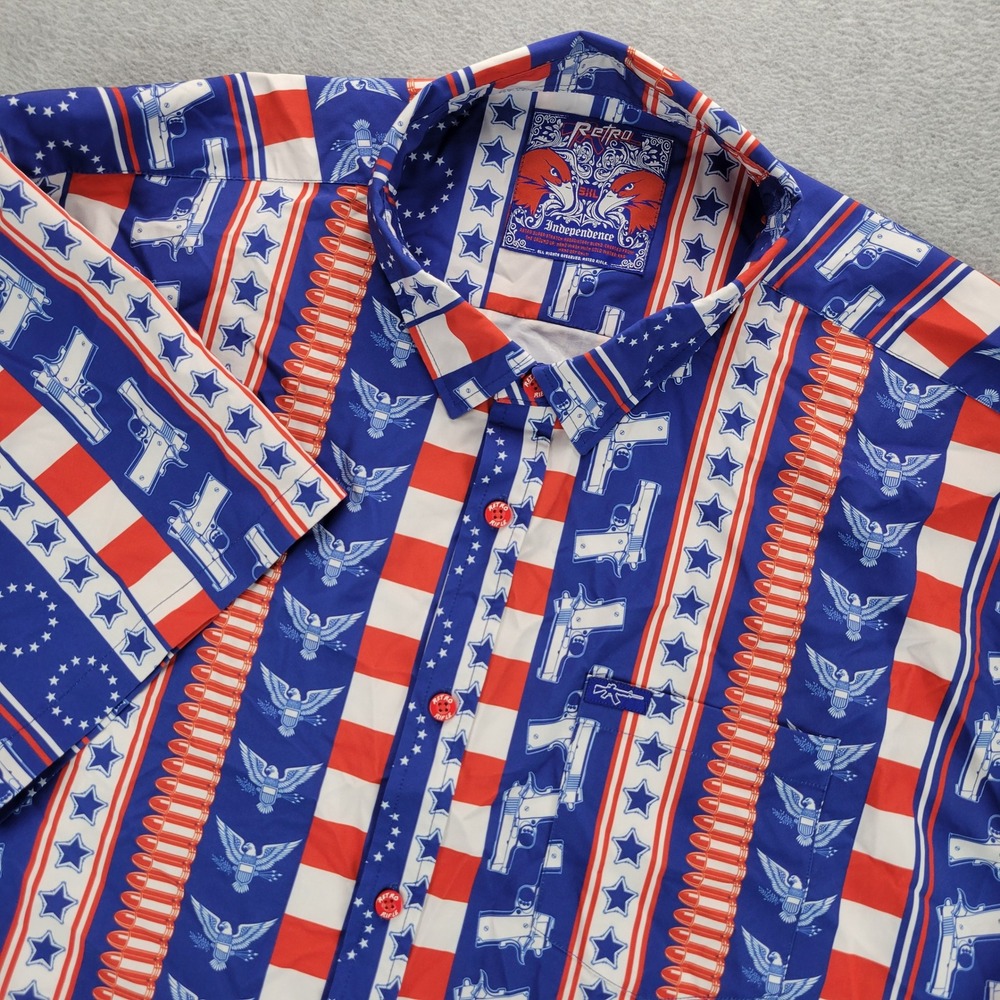 Retro Rifle Independence Mens 3XL Shirt Patriotic Gun Stars Stripes Blue‎ Red